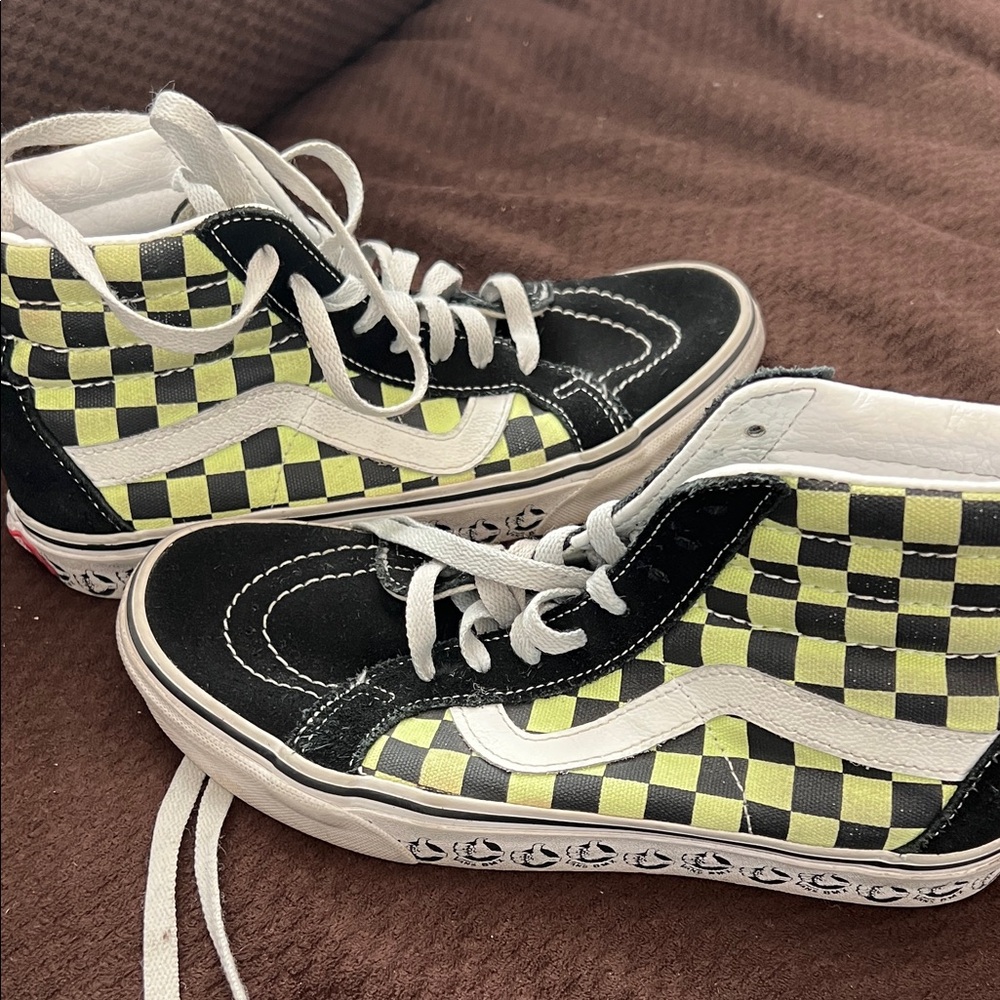 Vans High Top Black and Yellow Checkered Sneakers